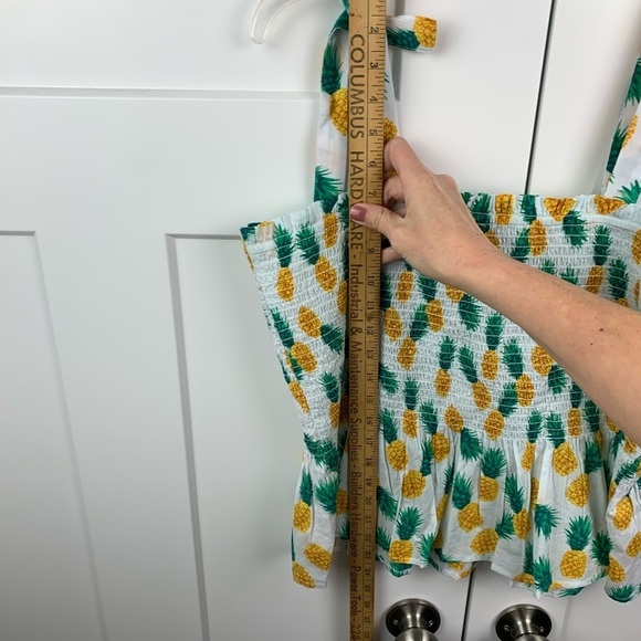 NWT J Crew Factory XL Smocked Tie Shoulder Pineapple Tropical Beach White Blouse - Picture 7 of 7